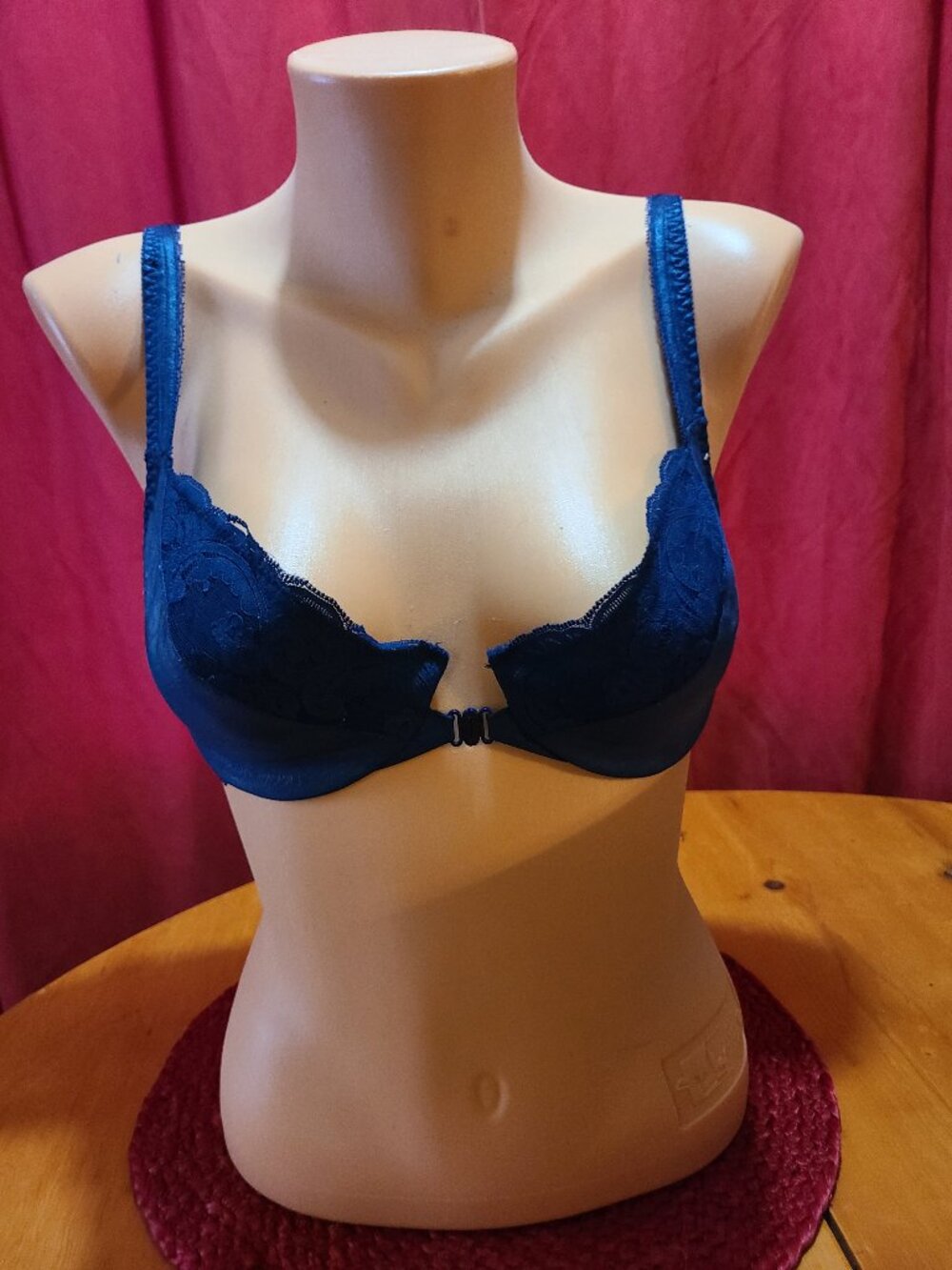 Lilyette Front Close Bra 32D Navy Blue Style 0646 USA Made Vintage 90s